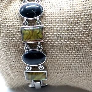 Lia Sophia JERSEY MOON Abalone and Black Onyx Bracelet Silver-Tone NWOT